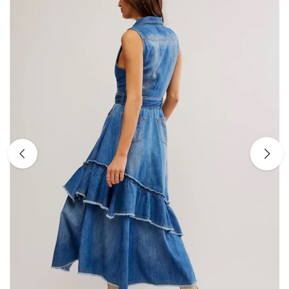 NWOT - Free people Beau Denim Asymmetrical Tiered Dress - Picture 2 of 5